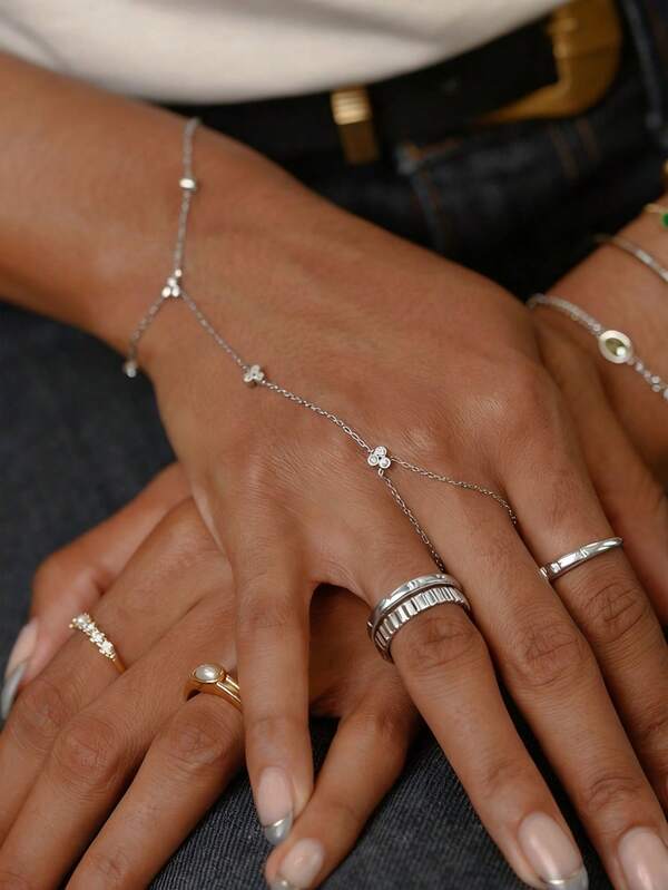 سوار يد بشكل زهرة ذهبي للنساء، سوار خاتم إصبع مرصع بالكريستال، مجوهرات بوهيمية وخيالية لإطلالة حفلات الصيف