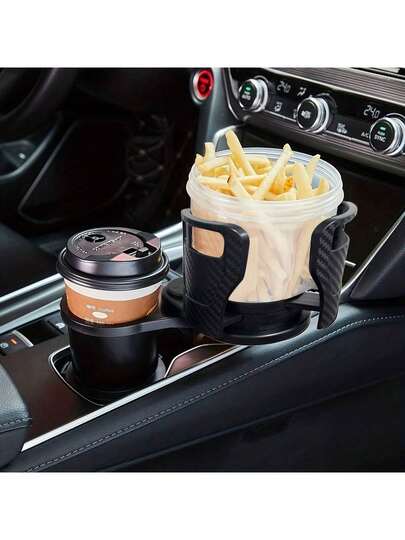 1 Stück universeller, verstellbarer Getränkehalter-Expander fürs Auto mit Handyhalterung und Aromatherapie-Diffuser, multifunktionaler Doppelgetränkehalter, aus stabilem Kunststoff, schwarz