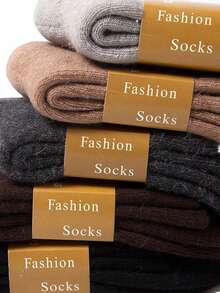 5 Pairs Of Thick Warm Mid-Calf Socks For Men And Women (No Waist/Random Cardboard) - Thickened Winter Casual Warm Socks, Solid Color/Multi-Color Set, Hand Washable, Comfortable To Wear, Soft Material, Neutral Design, Autumn And Winter, Winter, Warm Christmas Gift