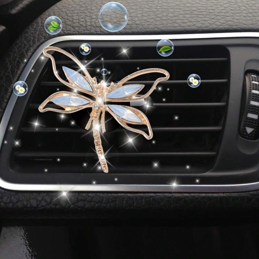 1 pieza Clip de rejilla de ventilación de coche con libélula brillante - Fragancia sólida de aromaterapia, accesorio divertido para el interior del coche, regalo perfecto para el esposo, la esposa o los amigos (perfume no incluido), adecuado para la decoración del interior del coche, ambientador de fragancia duradera, clip de rejilla de ventilación para VW, , Audi, Nissan, Opel, Peugeot, Renault, Chevrolet y talla grande.