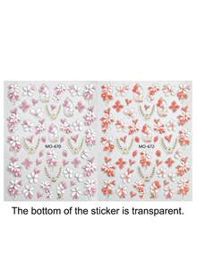 刺绣花卉美甲贴纸，红色粉色橙色桃花自粘指甲贴纸贴花，闪亮金色美甲贴纸高品质 - 彩色 - 查看 9