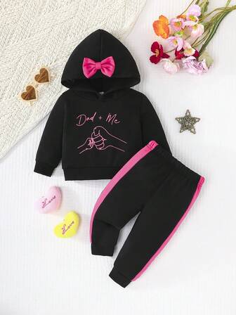 Långärmad tröja med bokstavstryck och varma byxor för babyflickor, höst/vinter