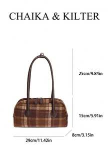 CHAIKA & KILTER 1pc Contrast Color Shoulder Bag, Vintage Fashion Matte Bowling Bag With Contrast Stitching, Dual Handles, Zipper Closure, Suitable For Daily And Outdoor Use - Multicolor - View 3