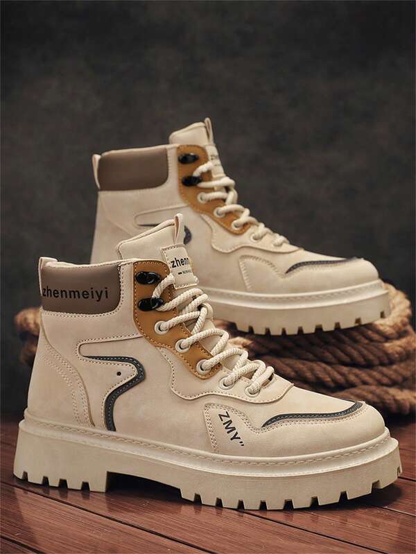 Sapatos esportivos masculinos novos, botas de cano alto, calçados masculinos estilo britânico, botas casuais para trabalho, com absorção de impacto, antiderrapantes, duráveis, adequadas para trabalho, viagens, corrida, caminhadas, exercícios físicos e outras atividades ao ar livre.