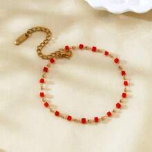 [Elegant Minimalist Fashion Women Bracelet] Vintage Elegant Stainless Steel Bracelet With Colorful Synthetic Cubic Zirconia Beads, Suitable For Women - Minimalist Fashion Non-Fading Accessory, Suitable For Daily And Party Occasions, Random Color Arrangement - Multicolor - View 6