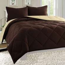Elegant Comfort All Season Ultra Soft 3pcs Reversible Diamond Stitched Comforter Set, Down Alternative Breathable And Comfortable Quilt Luxury Hotel Quality 3 Piece Full/Queen, King/California King And Twin/Twin XL Size Bed Includes 1 Comforter And 2 Pillowcases Bedding Set, Christmas Decorations Gifts, Cozy Winter Styles, Holiday Décor - 棕色/奶油色 - 查看 5