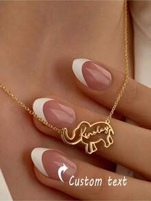 1pc Customized Elephant Name Necklace, Women's Gold Stainless Steel Geometric Letter Pendant Necklace, Animal Jewelry Gift - Multicolor - View 2