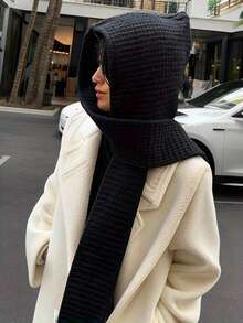 女士秋冬针织围巾帽套装，保暖户外街头风刺绣毛线帽，适合户外活动、滑雪、日常穿着、配饰，情人节礼物