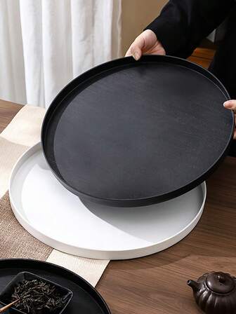 1/2 st serveringsbricka i plast, 28 cm rund serveringsbricka, halkfri serveringsbricka för restaurang, buffébricka, soffbordsbricka, juldekoration, med halkfri träådring (svart/brun)