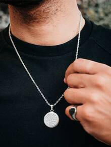 1pc Stainless Steel Necklace For Men Fashion Patterned Pendant Necklace With Rope Chain Vintage Accessories - Necklace - View 1