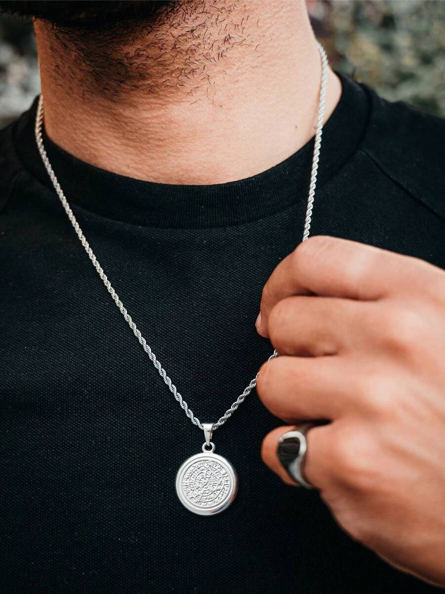1pc Stainless Steel Necklace For Men Fashion Patterned Pendant Necklace With Rope Chain Vintage Accessories - Necklace - View 1