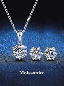 BLOVEMEE 3件套优雅奢华925纯银2克拉莫桑石耳环项链套装，适合女性日常、派对、婚礼、周年纪念等场合佩戴，是馈赠佳品。 - TZ012M - 查看 6