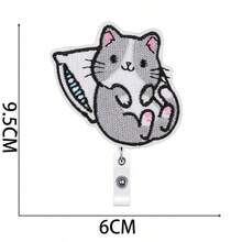 1pc/10pcs Cat Embroidery Retractable Badge Reel, Cute Pet Theme ID Card Holder Lanyard - Multicolor - View 15