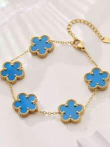 1pc Stainless Steel 5-Leaf Clover Elegant Bracelet, Versatile For Women To Wear Daily, Dates, Parties - Gold Clover Bracelet - View 10