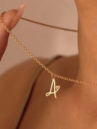 1pc 18K Gold Plated Stainless Steel Women's Initial Heart Necklace, Personalized Heart Initial Necklace, Name Jewelry, Christmas Gift, Anniversary Gift, Gift For Her, Christmas Present