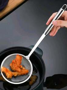 1pc Stainless Steel Mesh Strainer With Handle, Silver Colander Spoon For Kitchen