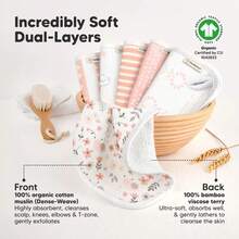 6-Pack Cami Washcloths Newborn, 10x10 Organic Cotton Face Wash Cloths Babies, Soft & Absorbent Bath Towels UEMC - Sweet Charm - View 6