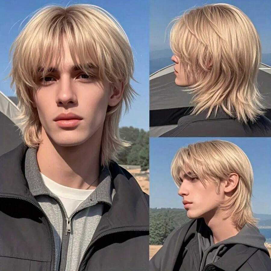 Men's Wig, Wavy Curly Wig, Realistic Men's Wig, Blonde Young And Handsome Wig Suitable For Daily Use, Vacation, Photography