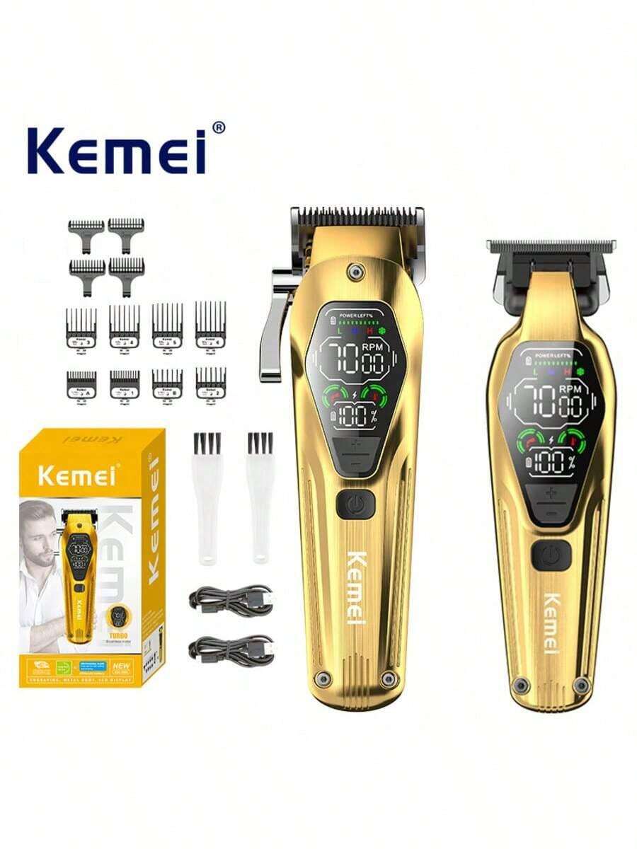 Kemei Set de cortapelos doble KEMEI: Cortapelos eléctrico recargable inalámbrico KM-1697 + Cortapelos eléctrico de Body de metal (cuchilla de cerámica de metalurgia en polvo KM-1698)