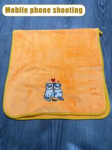 情人节礼物（1件/2件装） - 珊瑚色毛巾套装或单条毛巾，浴室配件套装，可爱刺绣猫咪图案，柔软速干，轻便易携，适用于面部、身体、头发、泳池和健身房 - 男女通用/情侣礼物 - 黃色 - 查看 6