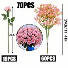 Combo 70 bông hoa hồng nhân tạo và hoa giả, thích hợp trang trí nhà cửa trong phòng khách, sân trong hoặc sự kiện đám cưới, quà tặng hoa, hoa trang trí, bó hoa cưới, bó hoa cô dâu nhân tạo màu đỏ, trang trí cắm hoa giả - Hồng - Xem 11