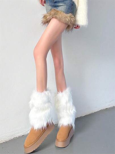 Fluffy Short Boots Cover + Plush Short Leg Warmers, Autumn Winter Leg Warmer With Fox Fur, Y2K Sweet Cool Girl Leg Sleeve For Dancing, JK & Subculture Style