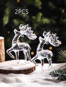 1pc Acrylic Reindeer Figurine, Christmas Desktop Decor, Creates Wintery Wonderland Atmosphere, Suitable For Living Room, Bedroom, Fireplace Mantel And Other Central Decoration For American Holiday Party - Multicolor - View 13