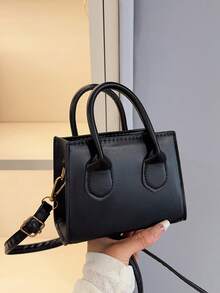 حقيبة يد نسائية أنيقة بلون أحادي منسوجة بطراز كاجوال كوليج أنيق