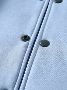 Oversized Light Blue White Color Block Baseball Jacket - Streetwear Vintage Inspired Soft Fabric Casual Coat For Men & Women - 淺藍白色 - 查看 4