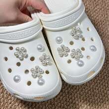 12 件 DIY 可拆卸时尚优雅仿珍珠花鞋饰，多用途装饰纽扣，适用于沙滩凉鞋、平底鞋、运动鞋、鞋带，节日礼物 - 白色4 - 查看 1