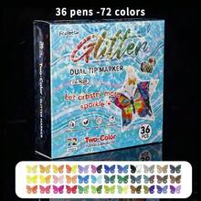 1 pieza Juego de 24/48/72/96 colores de rotuladores de doble punta y doble color, rotuladores resaltadores de punta de pincel opacos y mezclables para estudiantes y artistas - Marcador de purpurina - Ver 11