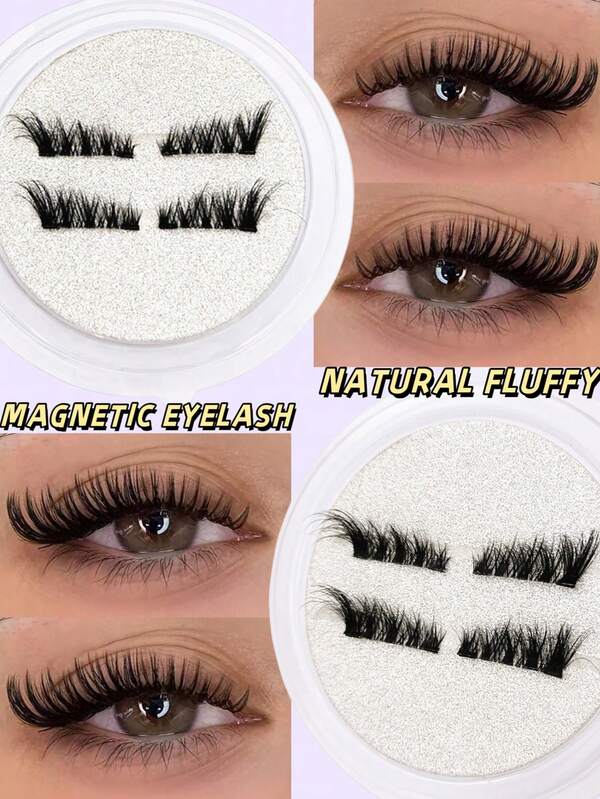 1Pair Magnetic Lashes Half Eyelashes No Glue Short Magnet Eyelash Natural Look Cat Eye Half Lashes Reusable Magnetic False Eyelashes Adhesive-Free For Eyelash Extensions,Suitable For Lazy People,Makeup Blogger,Giving Gifts To Women