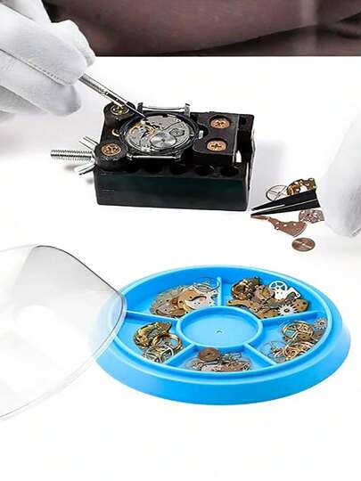 1 Stück 6-Fach Uhrenwerkstatt Staubschutz mit Ablage, Staubschutz für Uhrwerke, feuchtigkeitsbeständige, staubdichte Aufbewahrungsbox für Uhrenteile, Uhrenzubehör Organizer