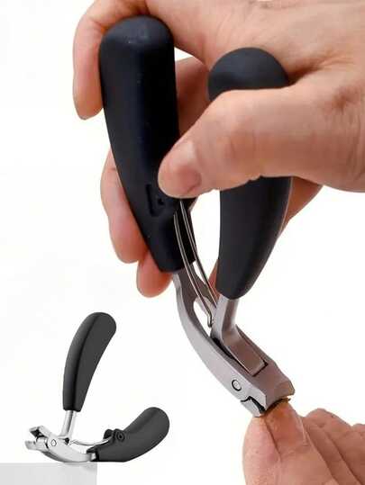 1 pieza Cortaúñas profesional, estilo moderno, hoja de acero inoxidable, borde cóncavo, apertura amplia, anti-salpicaduras, mango largo, recortador de cutículas curvado para uñas gruesas de los pies, adecuado para hombres y personas mayores