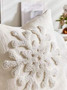 3D Christmas Snowflakes Throw Pillow Covers Rustic Farmhouse Style Christmas Tree Pillow Cover, 17.72x17.72inch, Polyester, Zippered, Hand Wash Only, Geometric Pattern, Home Decor Cushion Case For Festive Holiday Decor(1Pc,2Pcs Available) - Creamy White - View 6