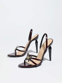 Women's High Heel Sandals, Fashionable Banquet Party Outdoor Elegant Metallic Pointed Toe Criss-Cross Strap With Butterfly Decor, Sexy Backstrap, Formal Wear, Coffee Brown, Suitable For Dresses, Weddings, Parties,Spring Summer Outfits - Coffee Brown - View 5