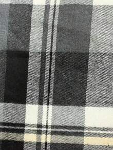 Black & White Plaid Button-Up Long Sleeve Casual Shirt, Plaid Checkered Button-Front Pocket Long Sleeve Top, Everyday Wear