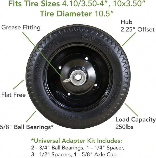 Marathon Industries 00210 Universal Fit, Flat, Hand Truck/All Purpose Utility Tire