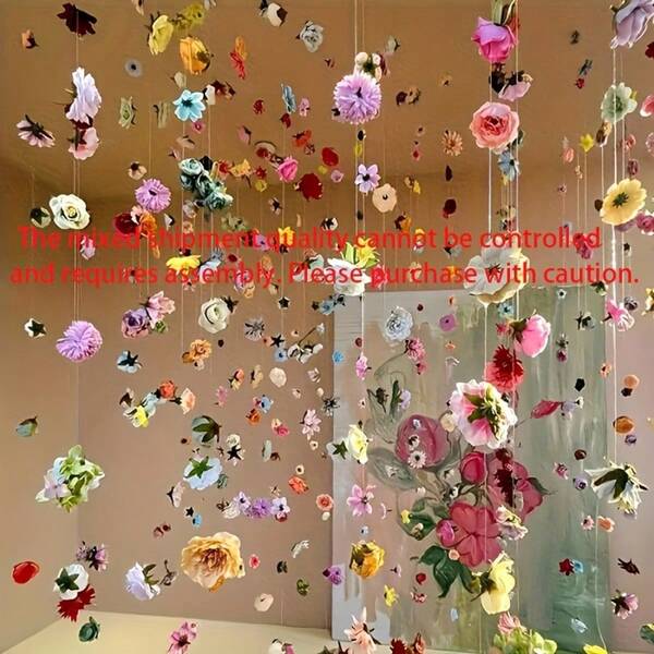 110pcs Floating Flowers Decor Set, Bohemian Style Artificial Flower Curtain With 393.7 Inch Fishing Line, DIY Hanging Ornaments, Bright Hanging Floral Decorations, Random Color Floating Petals, Waterfall Scene, Suitable For Spring And Christmas Decoration