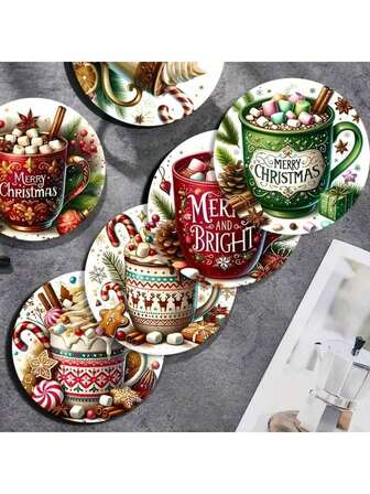 6pcs Ice Cream Cup Pattern Wooden Coasters, Non-Slip Pads Suitable For Kitchen, Dining Room, Bar, Office, Can Be Used As Gifts For All Holidays