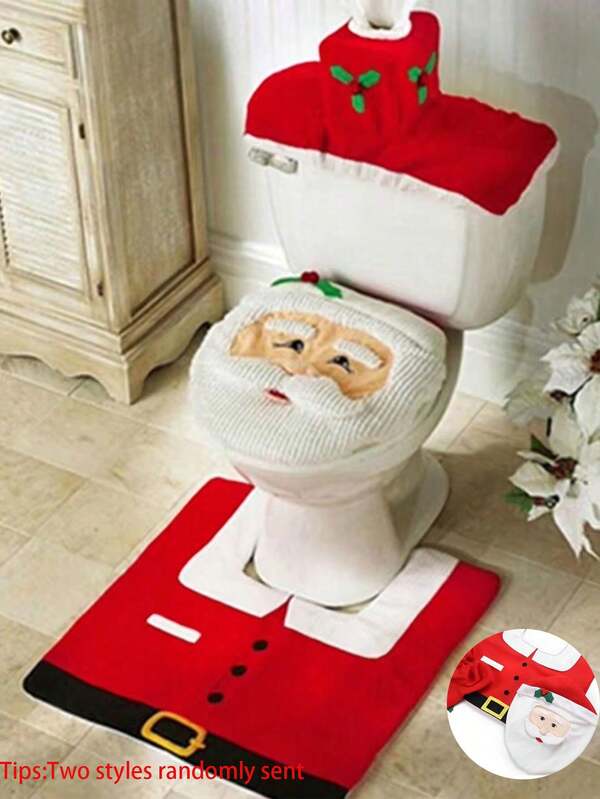 1set Santa Claus Snowman Toilet Set Cute And Creative Toilet Decoration Items Suitable For Christmas Home Bathroom Decoration Props