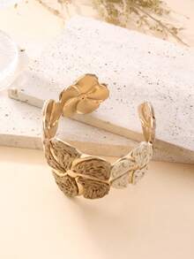 1pc Handmade Exaggerated Floral Paper Yarn Woven Bracelet, Fashionable & Versatile, Suitable For Vacation, Party And Daily Wear - Khaki - View 4