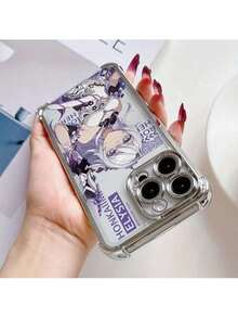 Custodia premium per telefono in stile anime di lusso con guerriero dagli occhi blu e capelli bianchi, compatibile con 16, 16e, 15, 14, 13, 12 Mini, 11 Pro Max, X, XR, XS Max, 8, 7, E Plus, con cornice elettroplaccata e retro trasparente anti-caduta