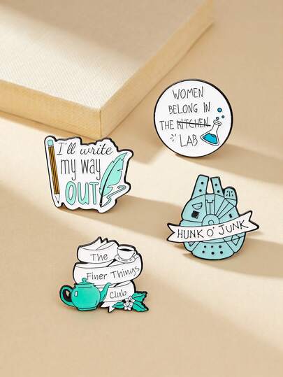 1/4pcs Cartoon Design Personalized English Letter Brooch Accessories, Creative Letter & Cup Shaped Badge Decor For Clothes, Backpacks