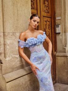 Faeriesty 这款魅力四射的女士无肩带正式晚礼服，饰有精美的花卉贴花，采用甜心领口设计，修身鱼尾裙摆，后背拉链，适合出席正式晚宴、婚礼宾客、盛大晚宴、颁奖典礼、歌剧之夜等场合。 - 藍色 - 查看 7