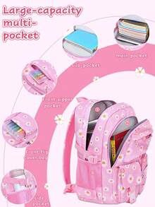 Set di zaino con stampa a margherite, adatto per scuola, pendolarismo, viaggio, design a tie-dye e fiocco di neve. Zaino, casual, unico