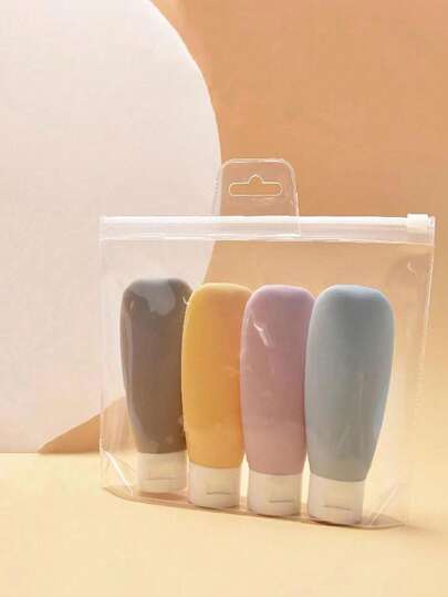 1set/4pcs 60ml Flocked Bottle Colored Shampoo Shower Gel Travel Supplies Skin Care Portable Sample Empty Bottle Travel Sub-Bottle