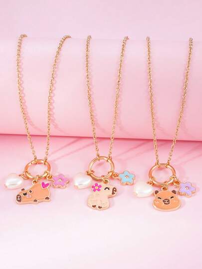1pc Cute Girl's Zinc Alloy Capybara & Heart Pendant Necklace
