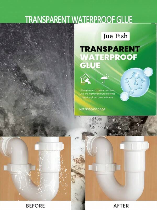 Jue-Fish 1 pieza/300g+ Revestimiento transparente impermeable, diseñado especialmente para baños, sin necesidad de azulejos, impermeable, inodoro, resistente al calor y al frío, transparente y estético, impermeabilizante, adecuado para la impermeabilización de baños con excelente efecto anti-filtración
