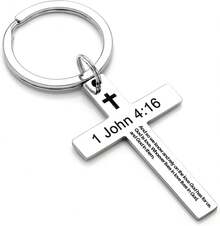 Llavero con versículo bíblico y cruz cristiana, llavero de cruz para hombres y mujeres con escritura religiosa, regalo de Navidad - 1 Juan 4:16 - Ver 7